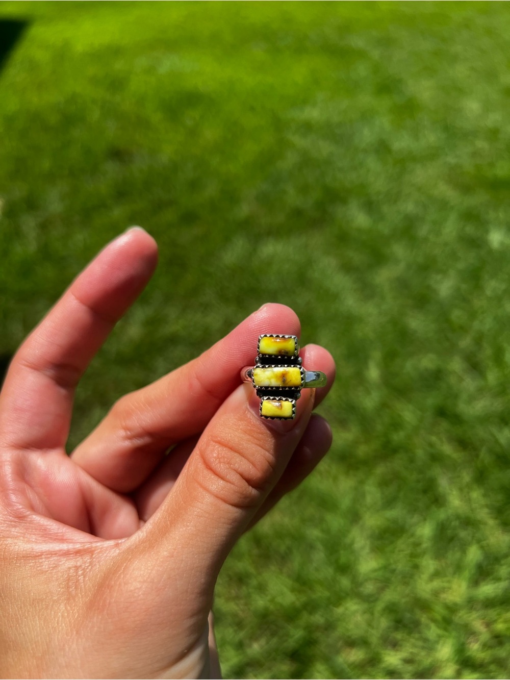 Yellow Triple Stone Silver Ring